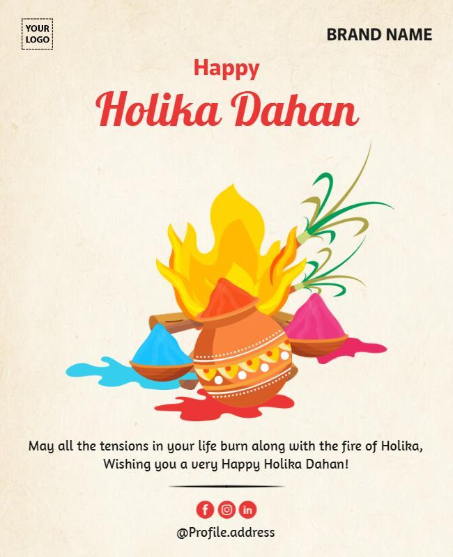 Festive Colorful Holika Dahan Celebration Poster Template