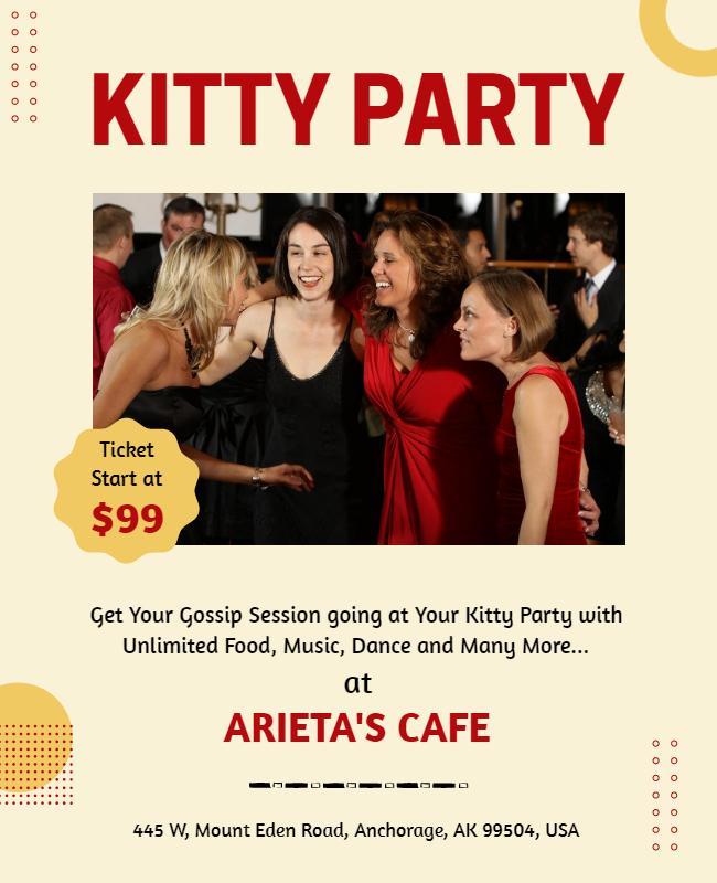 Festive Colorful Kitty Party Gathering at Arieta's Cafe Poster Template