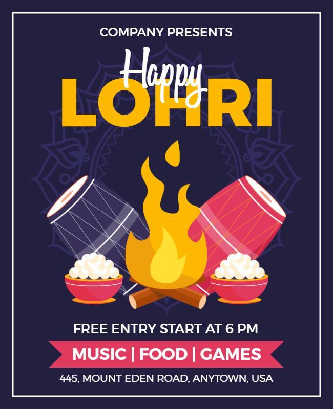 Festive Colorful Lohri Celebration with Bonfire Flyer Template