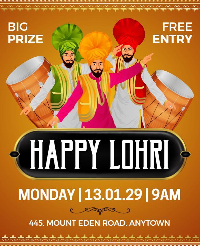 Festive Colorful Lohri Celebration with Dhol Players Flyer Template
