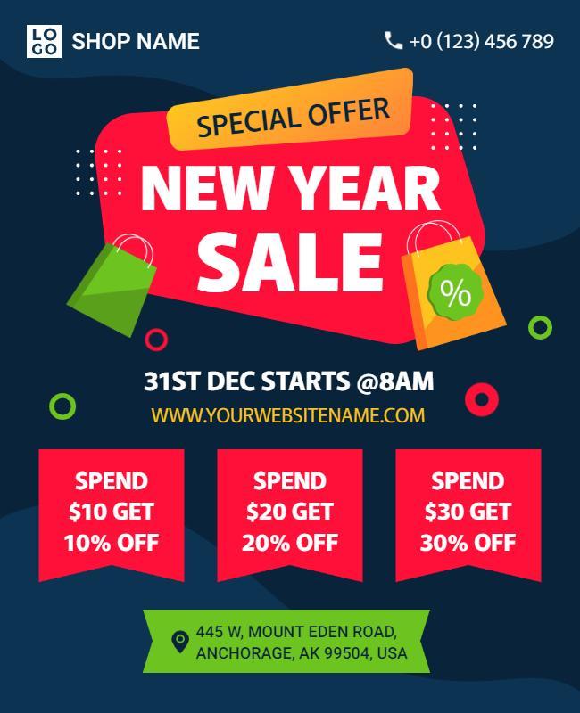 Festive Colorful New Year Sale Discount Offer Poster Template