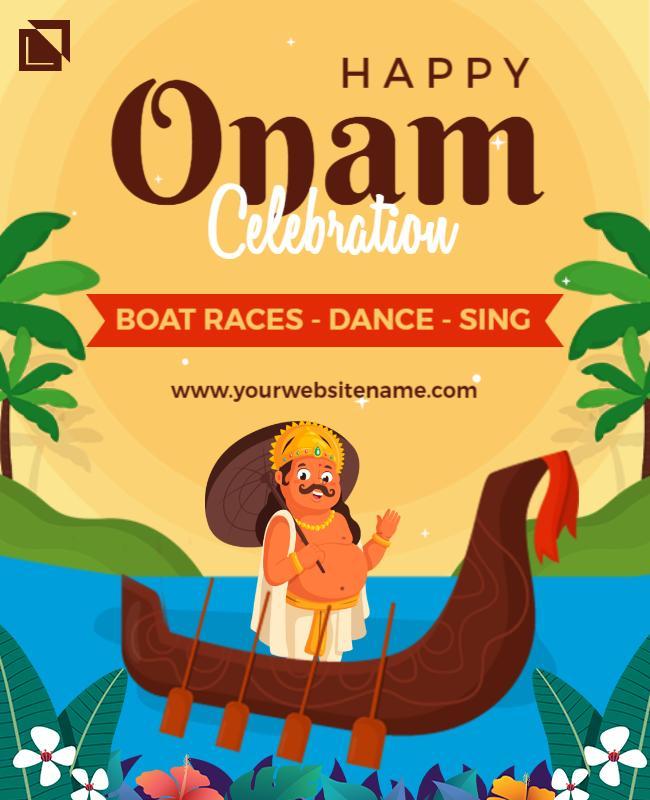 Festive Colorful Onam Celebration with Boat Races Poster Template