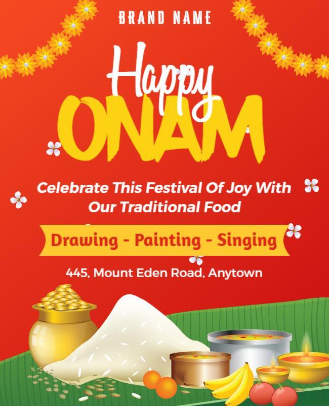 Festive Colorful Onam Celebration with Traditional Food Poster Template