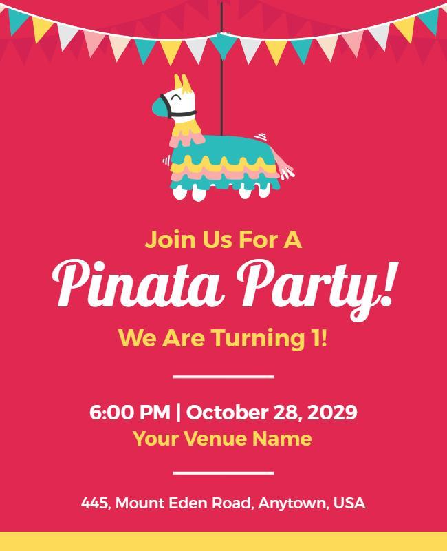 Festive Colorful Piñata Birthday Party Invitation Poster Template
