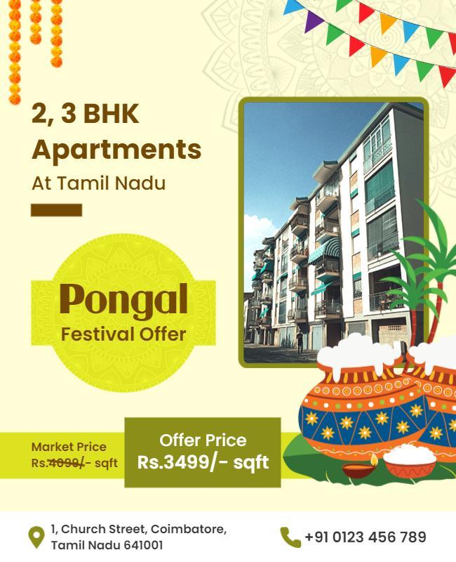 Festive Colorful Pongal Festival Apartment Offer Poster Template