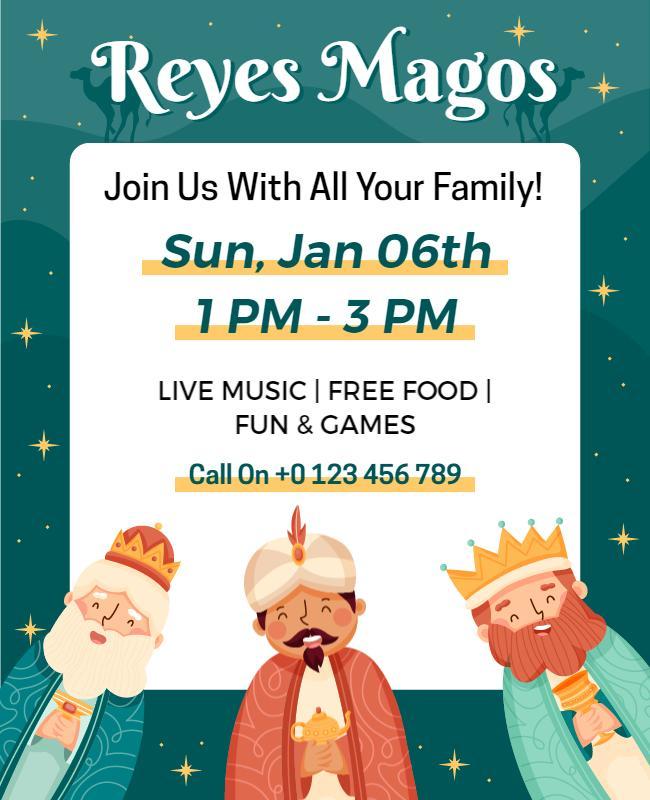Festive Colorful Reyes Magos Family Celebration Poster Template