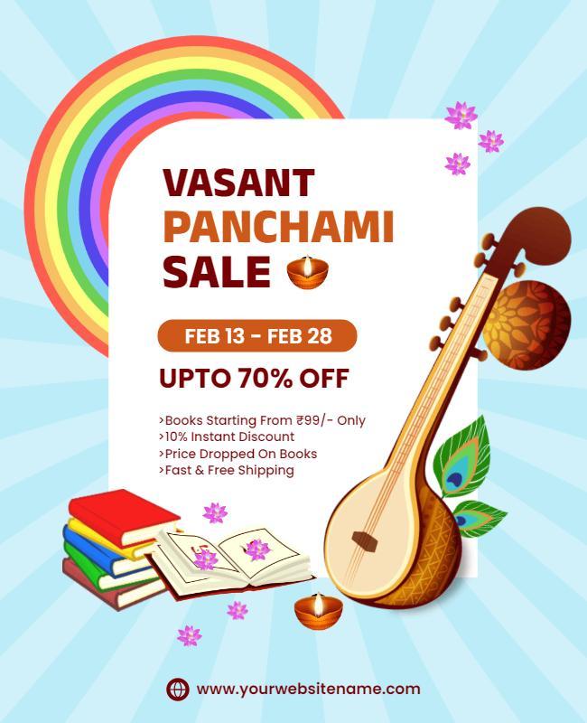 Festive Colorful Vasant Panchami Book Sale Poster Template