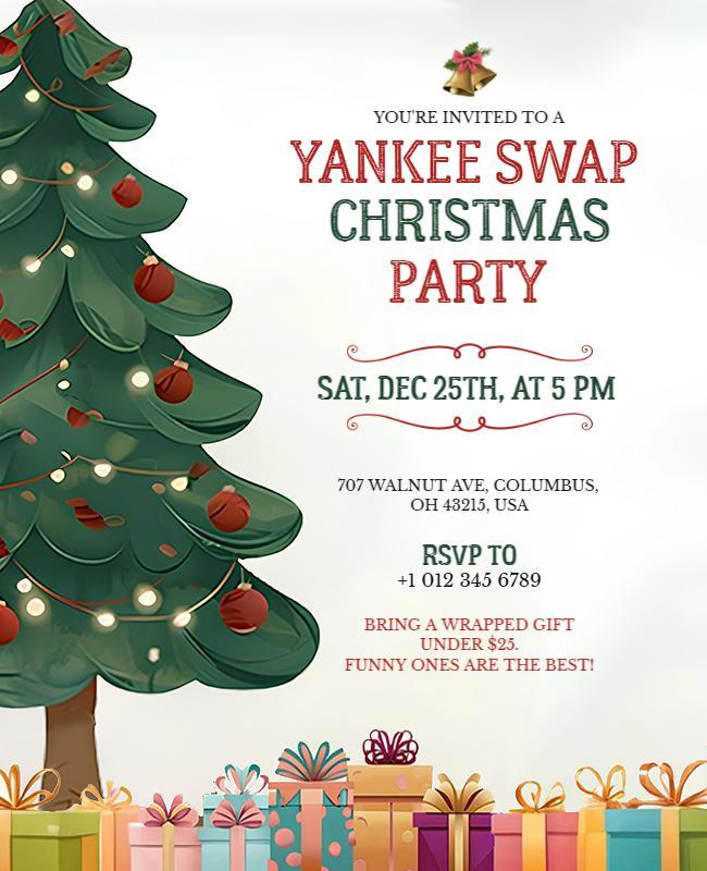 Festive Colorful Yankee Swap Christmas Party Poster Template