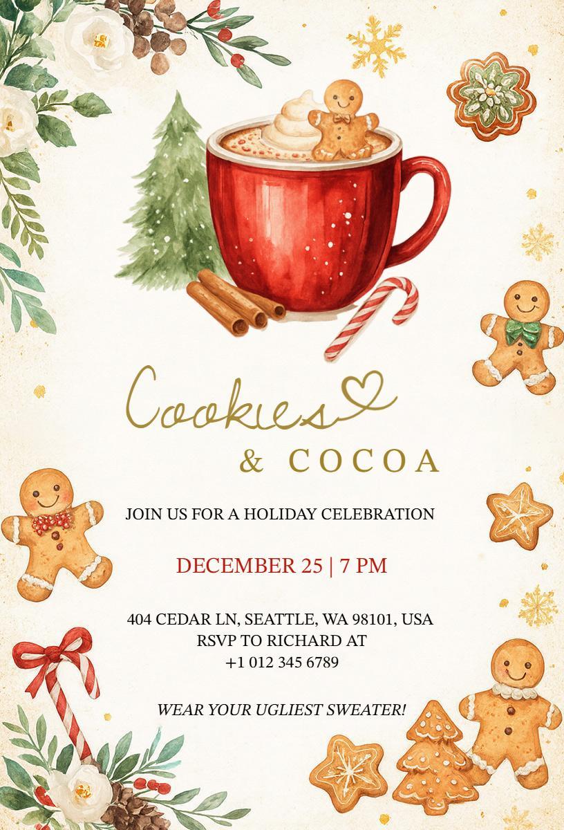 Festive Cookies and Cocoa Holiday Celebration Invitation Template