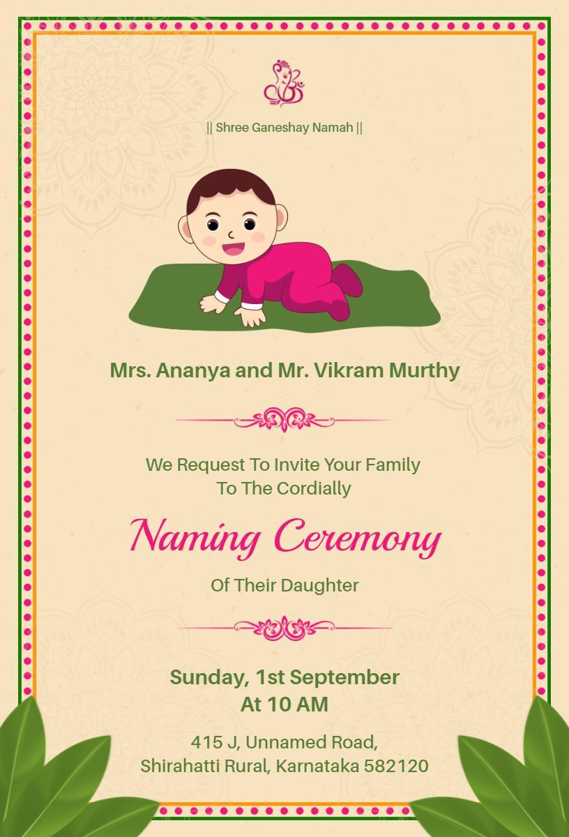 Festive Cultural Baby Naming Ceremony Invitation Template