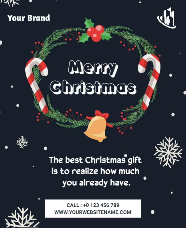 Festive Dark Blue Christmas Greeting Card Poster Template