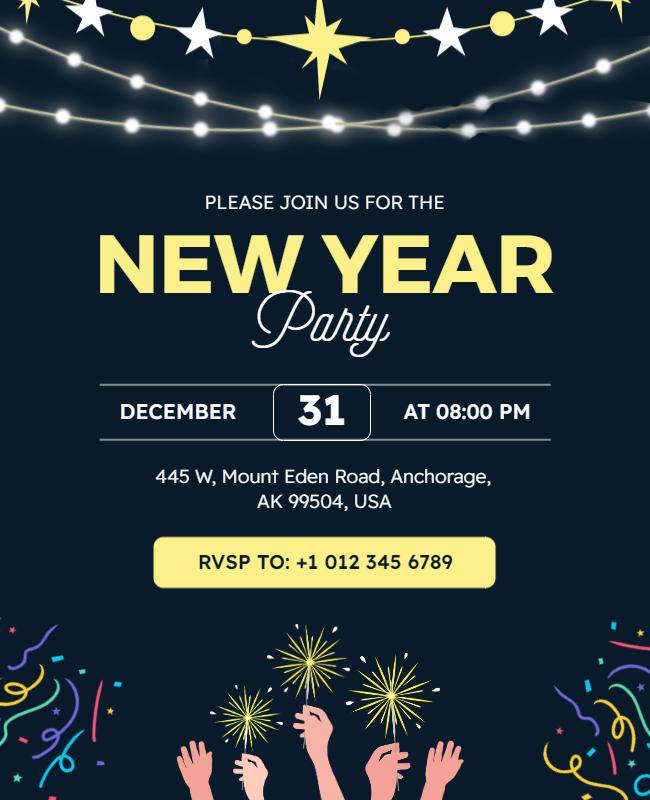 Festive Dark Blue New Year Celebration Party Poster Template