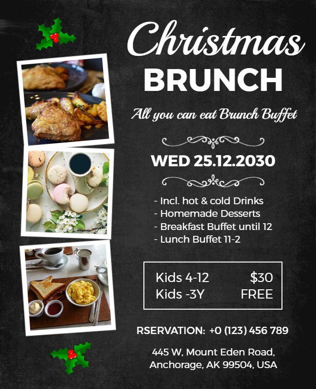 Festive Dark Christmas Brunch Buffet Invitation Poster Template