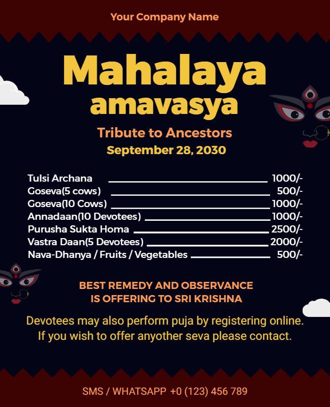 Festive Dark Mahalaya Amavasya Ancestor Tribute Poster Template
