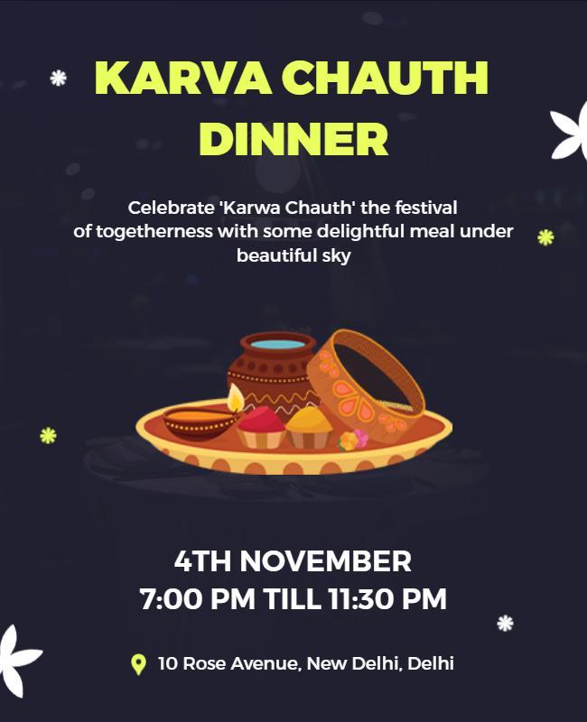 Festive Dark Sky Karva Chauth Dinner Invitation Poster Template