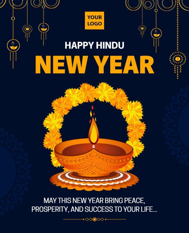 Festive Deep Blue Hindu New Year Celebration Poster Template
