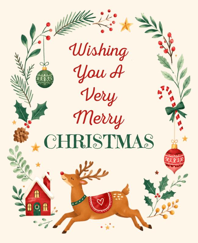 Festive Deer and Holly Christmas Greeting Poster Template