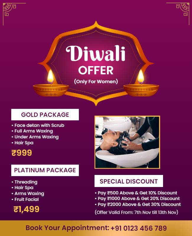 Festive Diwali Beauty Treatment Offer for Women Poster Template