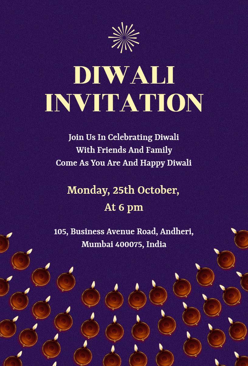 Festive Diwali Celebration Family Gathering Invitation Template