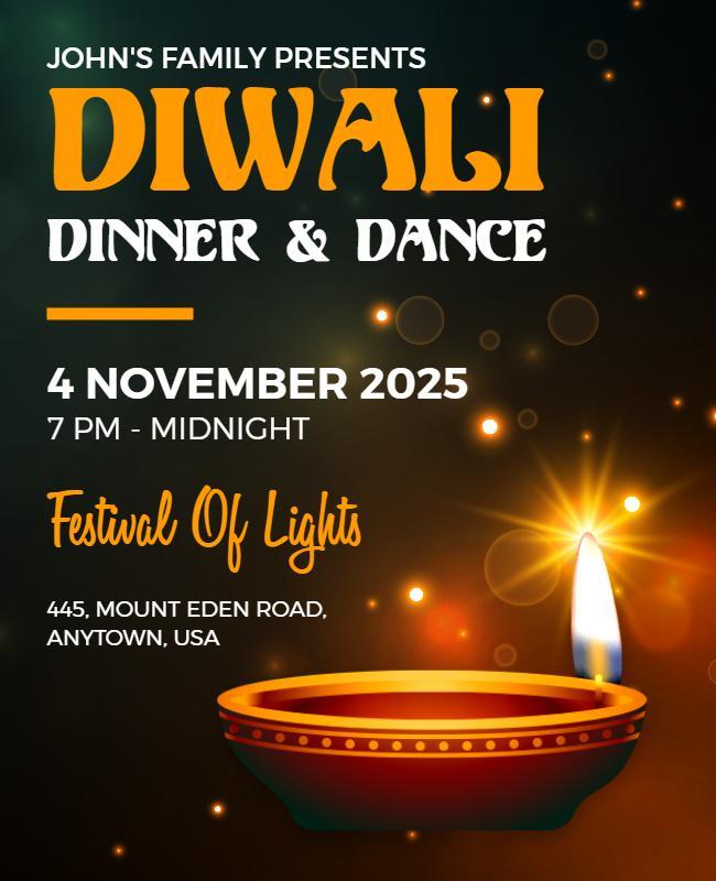 Festive Diwali Dinner and Dance Celebration Poster Template