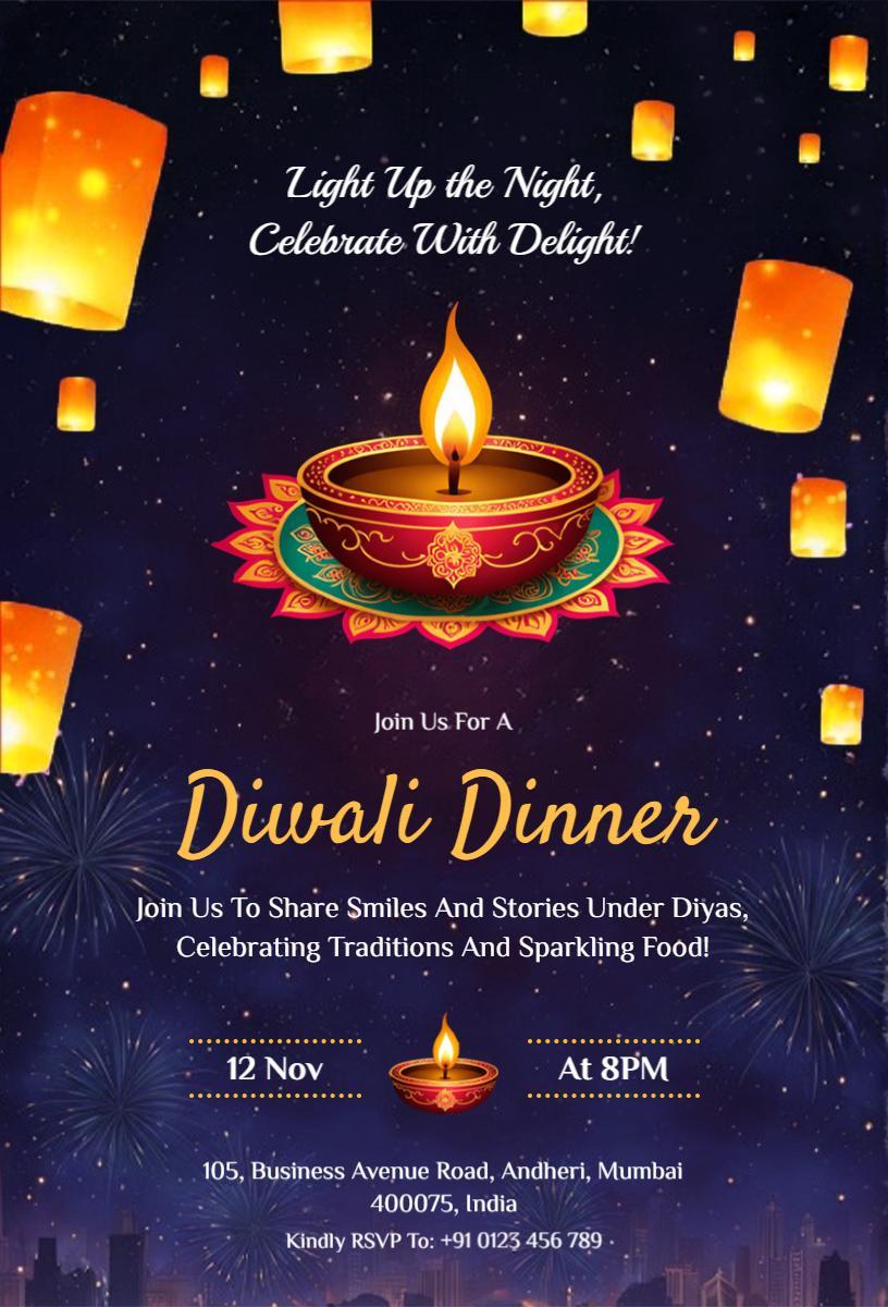 Festive Diwali Dinner Celebration Invitation Template