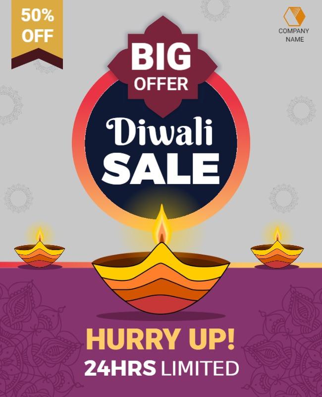 Festive Diwali Sale with Colorful Diyas Poster Template