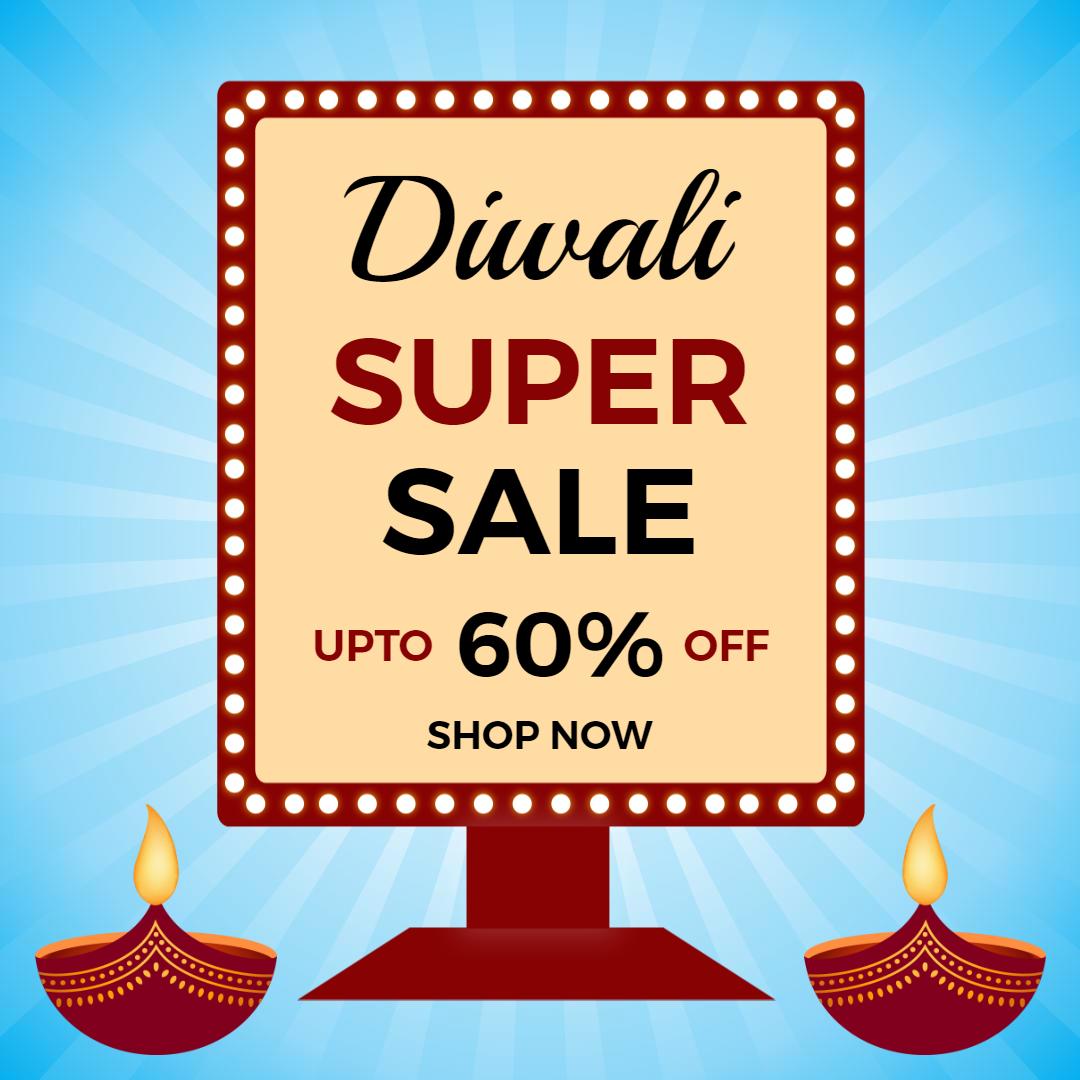 Festive Diwali Super Sale with Colorful Diyas Ad Template