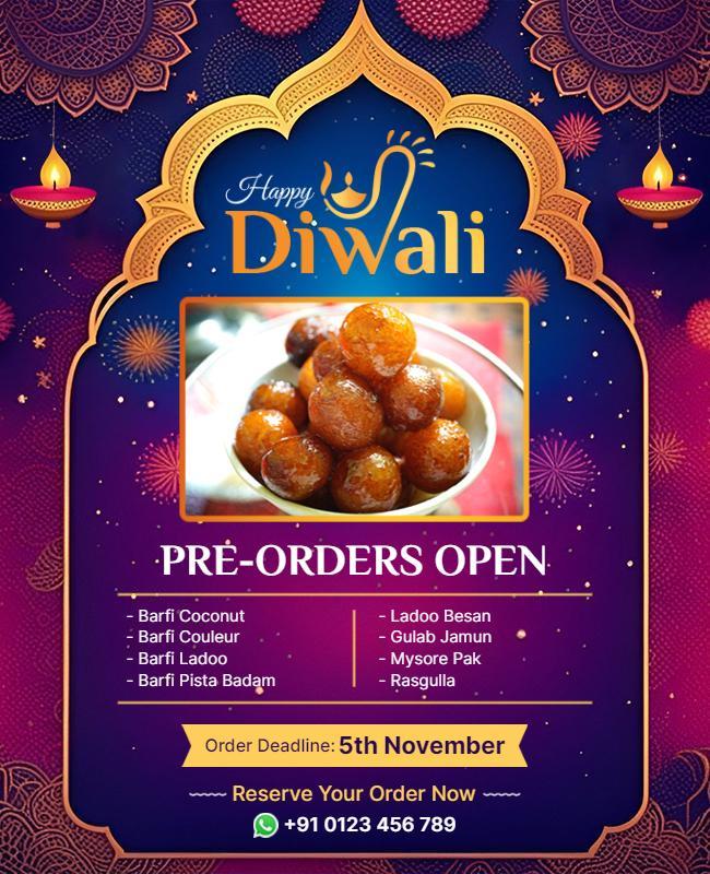 Festive Diwali Sweet Treats Pre-Order Announcement Poster Template