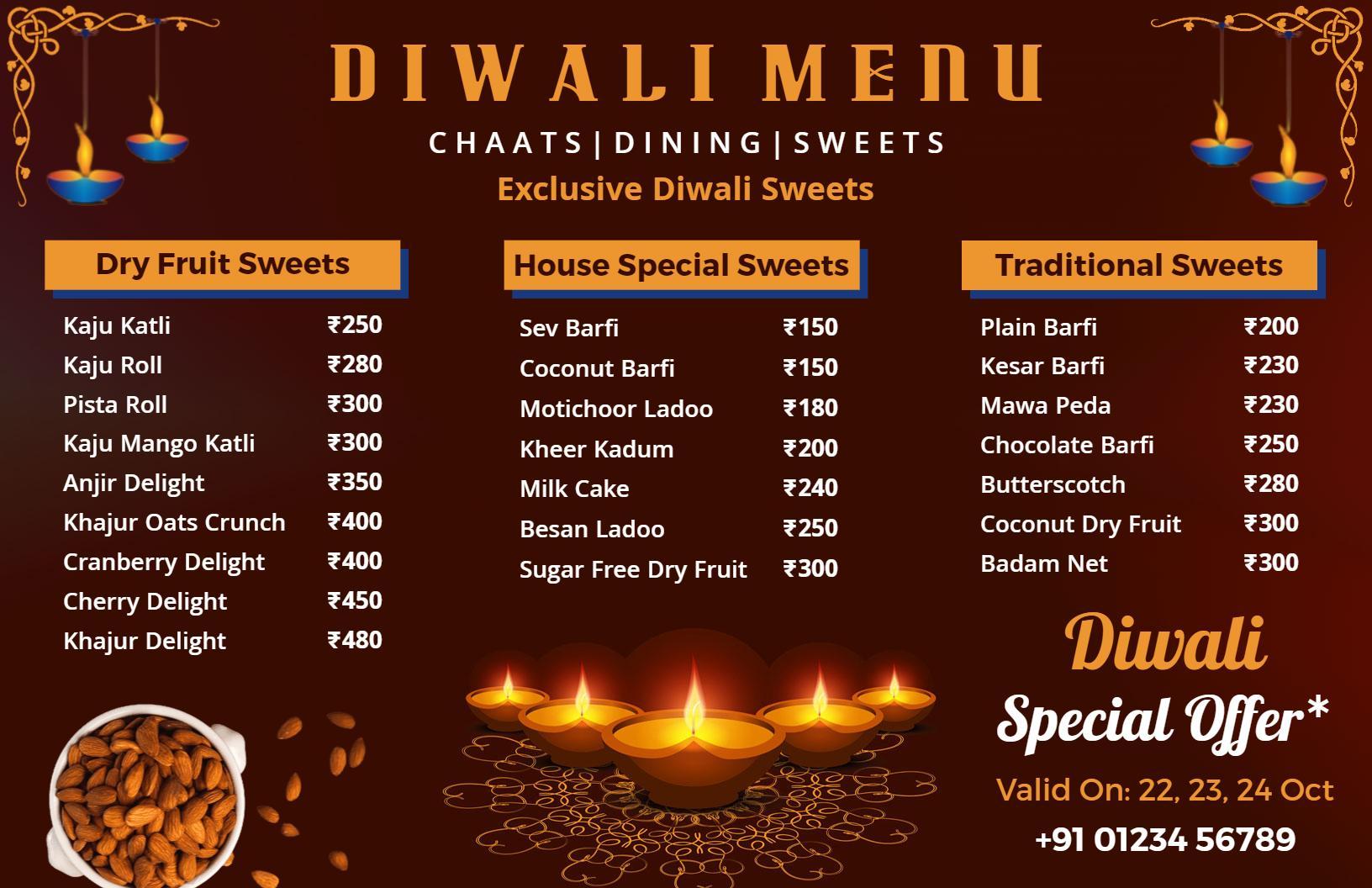 Festive Diwali Sweets Special Menu Template