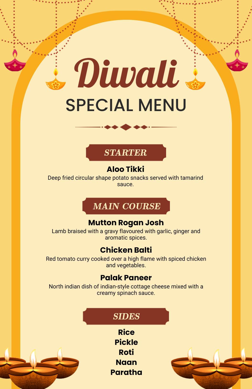 Festive Diwali Themed Special Menu Template