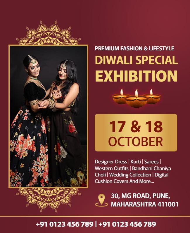 Festive Elegant Diwali Special Fashion Exhibition Poster Template