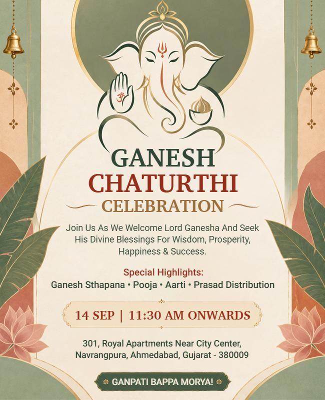 Festive Elegant Ganesh Chaturthi Family Blessing Flyer Template
