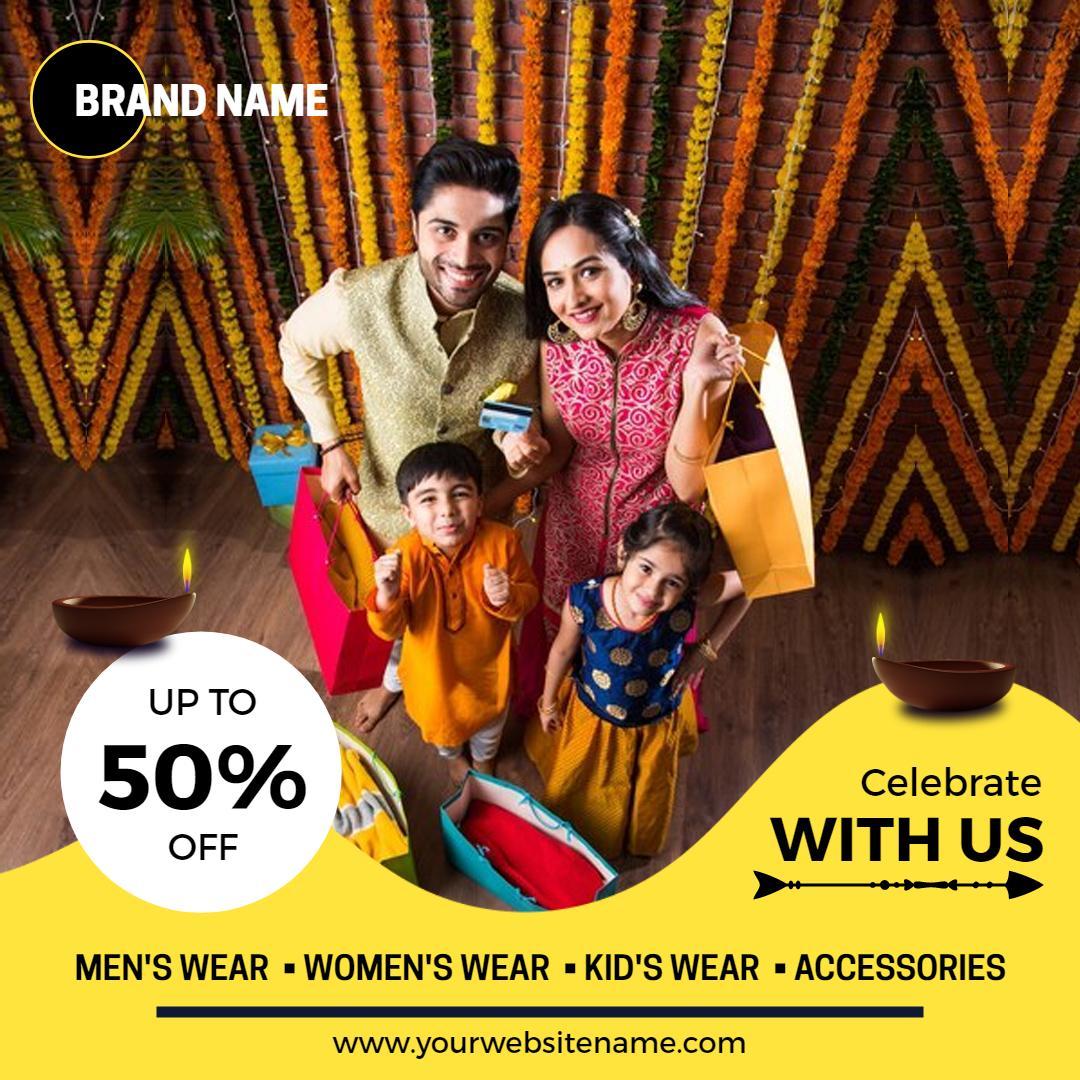 Festive Family Celebration for Diwali Wear Discount Ad Template