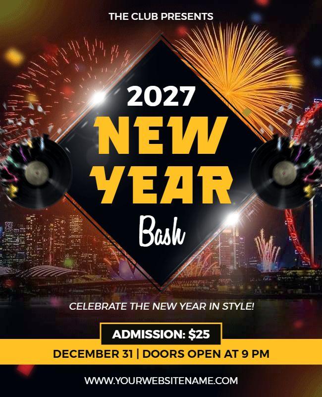Festive Fireworks 2027 New Year's Bash Flyer Template