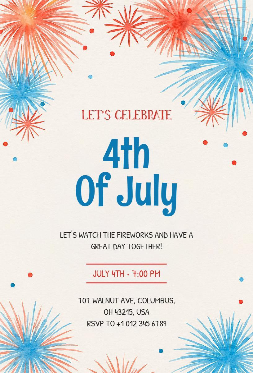 Festive Fireworks Celebration 4th of July Invitation Template