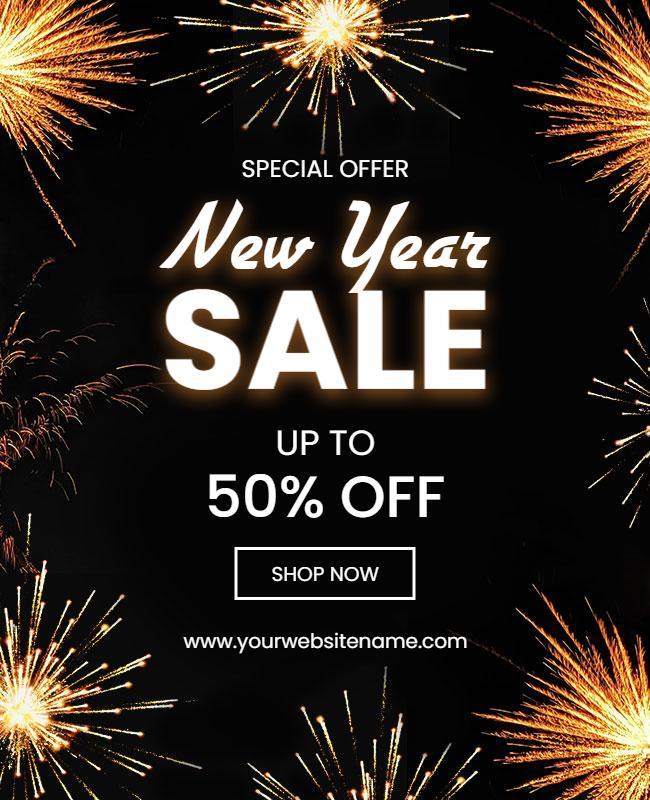 Festive Fireworks New Year Sale Promotion Poster Template