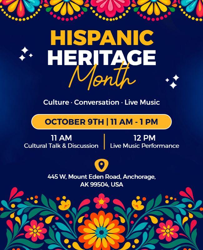 Festive Floral Hispanic Heritage Month Cultural Event Flyer Template