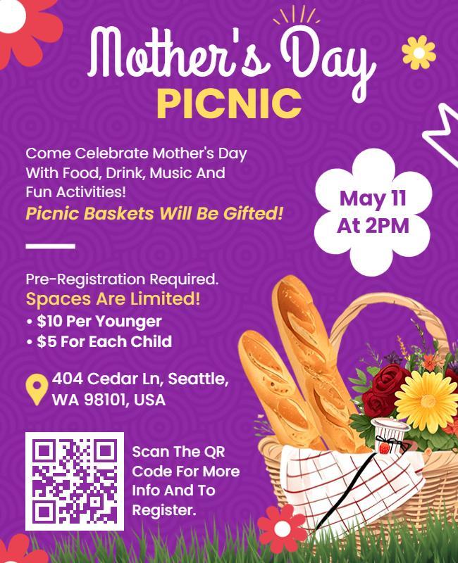 Festive Floral Mother's Day Picnic Celebration Poster Template