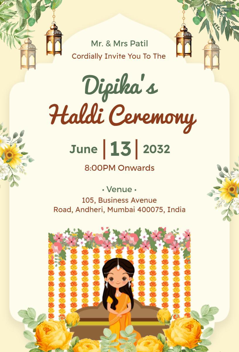 Festive Floral Yellow Haldi Ceremony Invitation Template