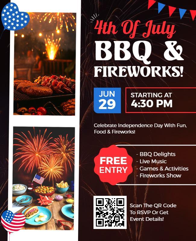 Festive Fourth of July BBQ and Fireworks Celebration Flyer Template