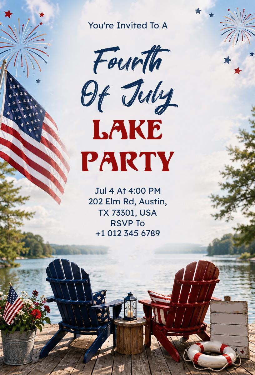 Festive Fourth of July Lake Party Celebration Invitation Template
