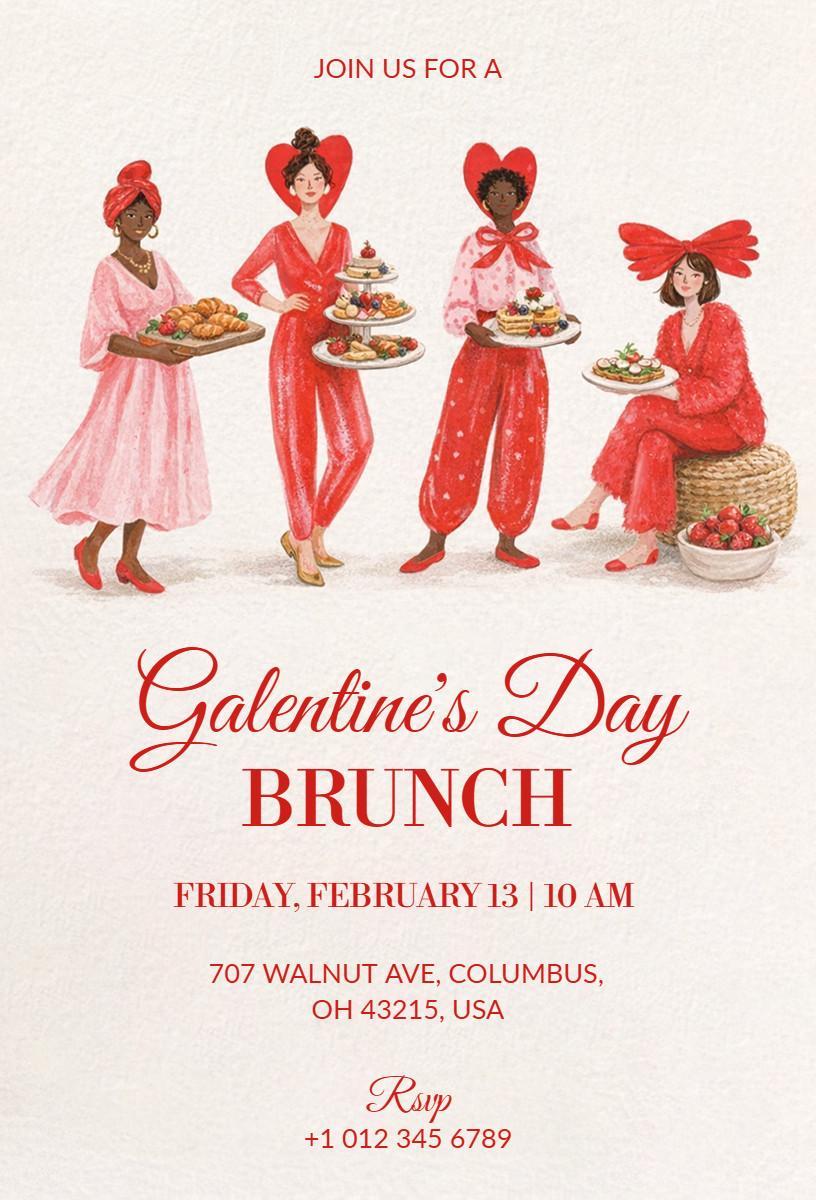 Festive Galentine's Day Brunch Celebration Invitation Template