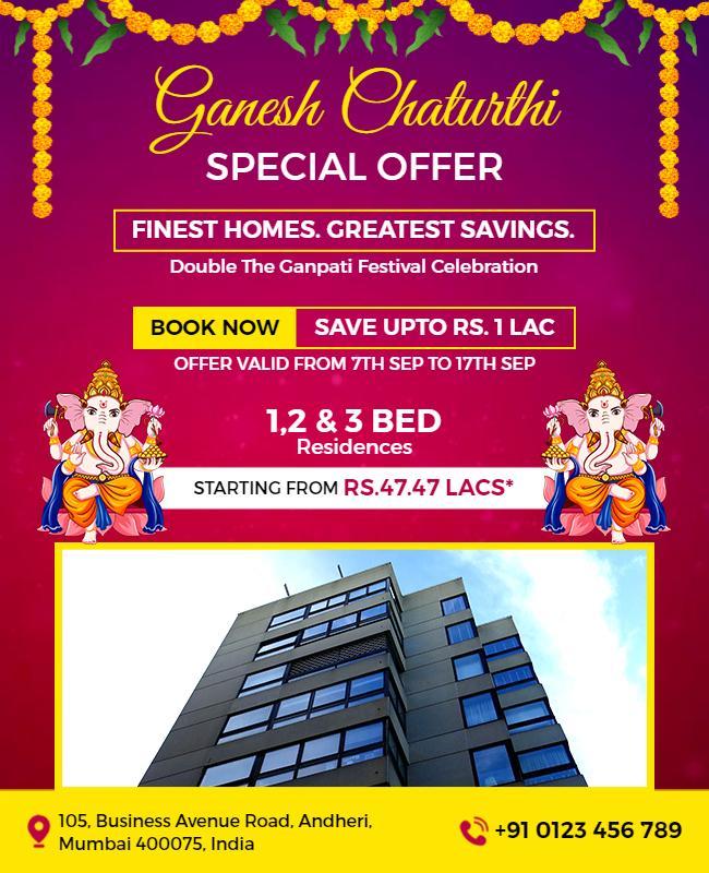 Festive Ganesh Chaturthi Property Offer Promotions Poster Template
