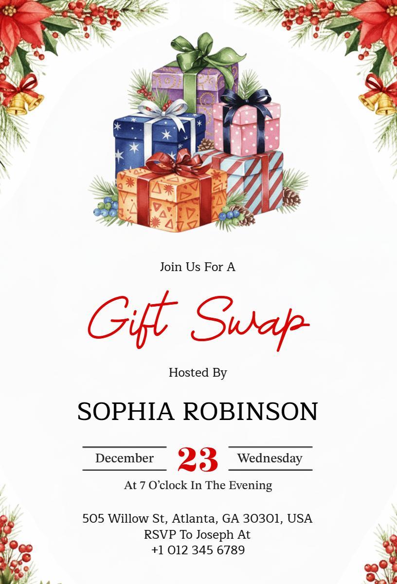 Festive Gift Swap Holiday Celebration Invitation Template
