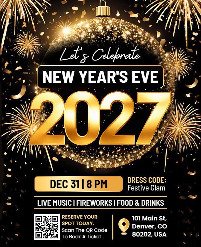 Festive Glam 2027 New Year's Eve Party Flyer Template