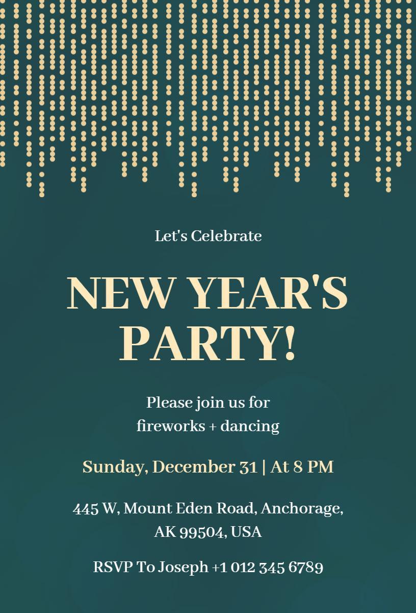 Festive Glamorous New Year’s Celebration Party Invitation Template