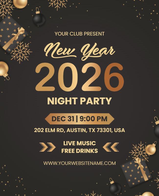 Festive Gold and Black New Year Celebration Party Flyer Template