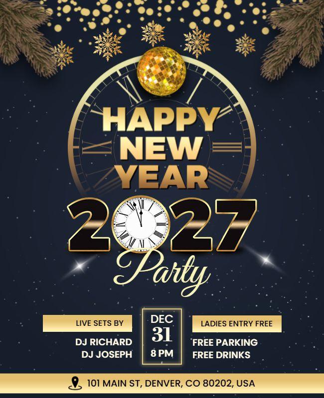 Festive Gold and Black New Year Countdown Celebration Flyer Template