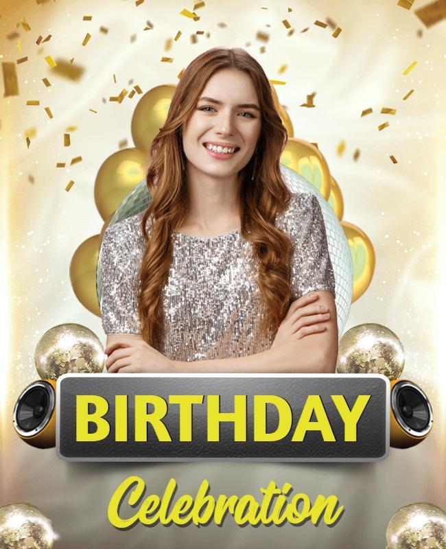 Festive Gold Birthday Celebration Party Poster Template