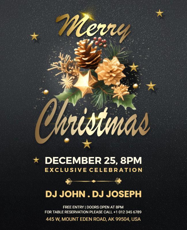 Festive Gold Christmas Celebration Party Poster Template